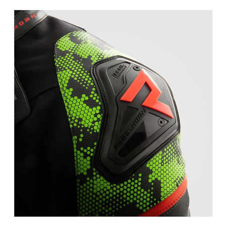Kurtka skórzana REBELHORN VELOCE CAMO BLACK/GREEN/FLUO RED czarny zielony czerwony fluo