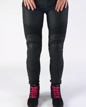 Jeansy motocyklowe damskie OZONE ROXY LADY WAXED BLACK czarny