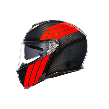 Kask szczękowy AGV SPORTMODULAR STRIPES CARBON/RED czarny czerwony