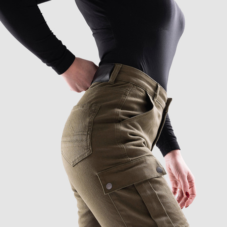 Jeansy motocyklowe damskie OZONE JANE LADY JOGGER FIT OLIVE zielony