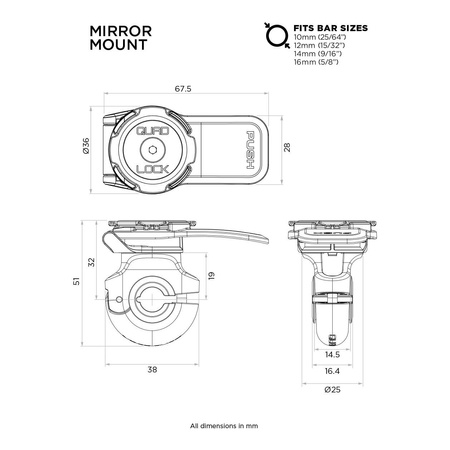 Podstawa QUAD LOCK V2 montowana na lusterku czarny