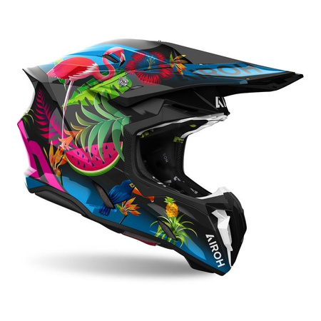 Kask cross AIROH TWIST 3 AMAZONIA GLOSS czarny niebieski zielony różowy