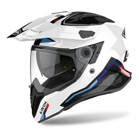 Kask integralny AIROH COMMANDER FACTOR WHITE GLOSS biały niebieski czerwony czarny szary