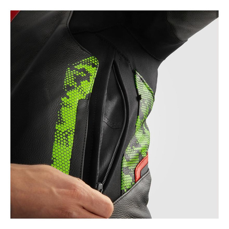 Kurtka skórzana REBELHORN VELOCE CAMO BLACK/GREEN/FLUO RED czarny zielony czerwony fluo