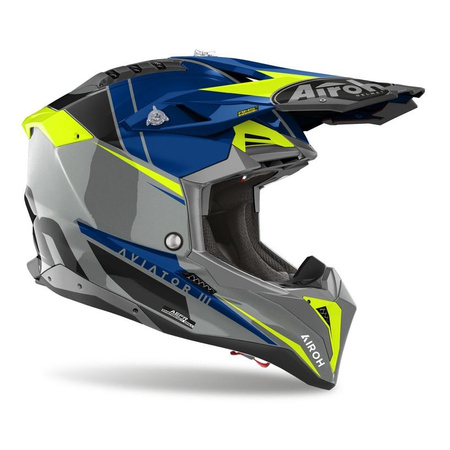 Kask cross AIROH AVIATOR 3 PUSH BLUE GLOSS szary niebieski żółty fluo