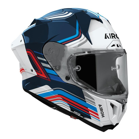 Kask integralny AIROH GP800 HURRICANE GLOSS biały niebieski czerwony