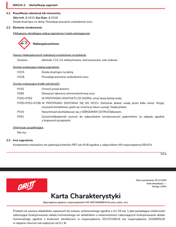 Środek do czyszczenia nadwozia GRITT BY LEATT BIKE WASH TRUE BIO CONCENTRATE 1L