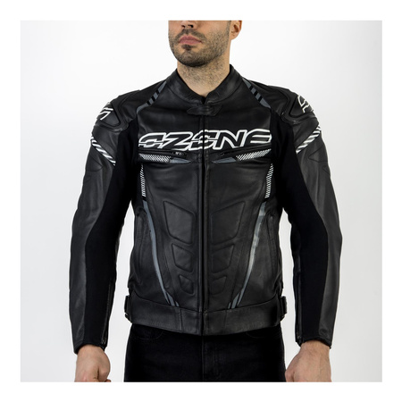 Kurtka skórzana OZONE RS600 BLACK/WHITE czarny biały szary