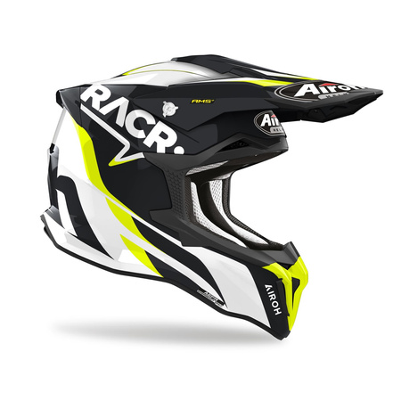 Kask cross AIROH STRYCKER RACR GLOSS czarny biały żółty fluo