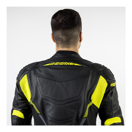 Kurtka skórzana OZONE RS600 BLACK/FLO YELLOW czarny żółty fluo szary