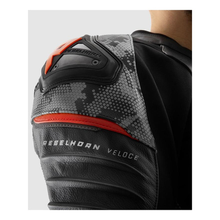Kurtka skórzana REBELHORN VELOCE CAMO BLACK/GREY/FLUO RED czarny szary czerwony fluo