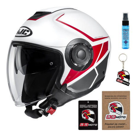 Kask otwarty HJC I40 CAMET RED/WHITE biały mat czerwony szary