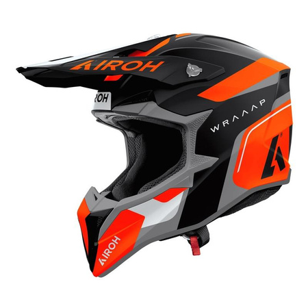 Kask cross AIROH WRAAAP CONQUER ORANGE MATT czarny szary pomarańczowy fluo