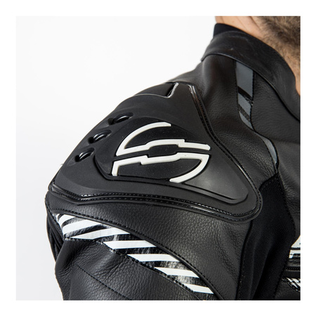 Kurtka skórzana OZONE RS600 BLACK/WHITE czarny biały szary