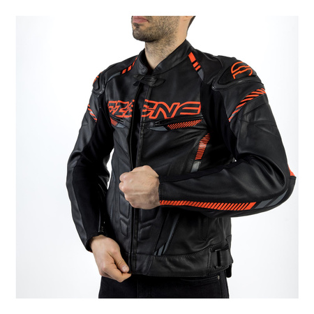 Kurtka skórzana OZONE RS600 BLACK/FLO RED czarny czerwony fluo szary