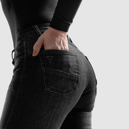 Jeansy motocyklowe damskie REBELHORN AGNESS 2 MONOLAYER WASHED BLACK czarny