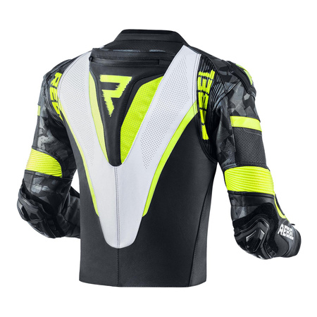 Kurtka skórzana REBELHORN REBEL BLACK/WHITE/FLO YELLOW czarny biały żółty fluo