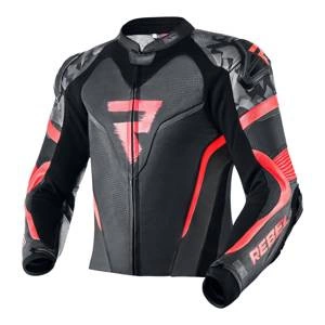 Kurtka skórzana REBELHORN REBEL BLACK/FLO RED czarny czerwony fluo