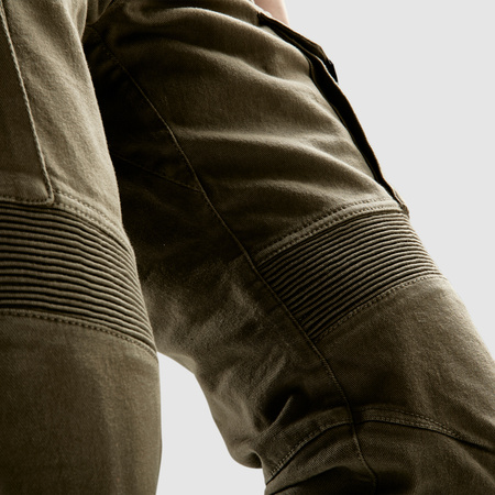 Jeansy motocyklowe OZONE FASTER TAPERED FIT OLIVE zielony