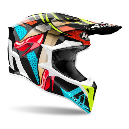 Kask cross AIROH WRAAAP LOLLIPOP GLOSS czarny niebieski żółty fluo