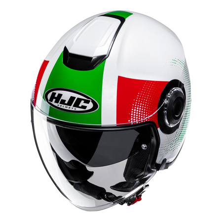 Kask otwarty HJC I40N PYLE WHITE/GREEN biały zielony czerwony