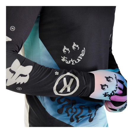 Koszulka rowerowa FOX FLEXAIR Z DŁUGIM RĘKAWEM HELLO FUTURE CREAM czarny niebieski