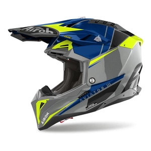 Kask cross AIROH AVIATOR 3 PUSH BLUE GLOSS szary niebieski żółty fluo