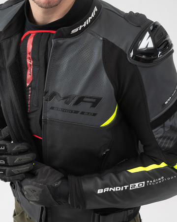Kurtka skórzana SHIMA BANDIT 2.0 FLUO czarny biały żółty fluo