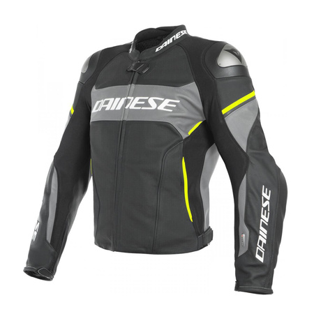 Kurtka skórzana DAINESE RACING 3 D-AIR PERFORATED z poduszką powietrzną BLACK/GREY/YELLOW FLUO czarny szary żółty fluo