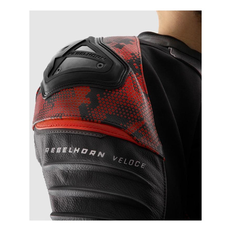 Kurtka skórzana REBELHORN VELOCE CAMO BLACK/FLUO RED czarny czerwony fluo