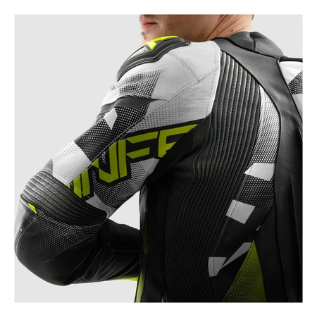 Kurtka skórzana REBELHORN INFERNO BLACK/WHITE/FLUO YELLOW czarny biały