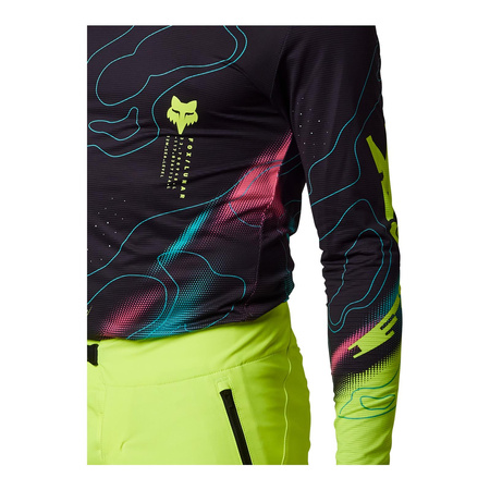 Koszulka rowerowa FOX FLEXAIR Z DŁUGIM RĘKAWEM LUNAR BLACK czarny niebieski żółty fluo