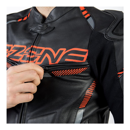Kurtka skórzana OZONE RS600 BLACK/FLO RED czarny czerwony fluo szary
