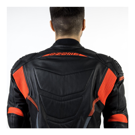 Kurtka skórzana OZONE RS600 BLACK/FLO RED czarny czerwony fluo szary