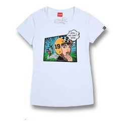 Koszulka T-shirt damska DAVCA OPS HE CAN'T RIDE biały żółty niebieski zielony