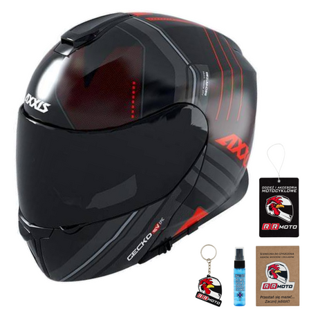 Kask szczękowy AXXIS GECKO EPIC MATT FLUOR RED czarny czerwony szary