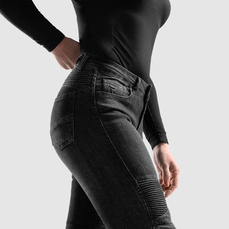 Jeansy motocyklowe damskie REBELHORN AGNESS 2 MONOLAYER WASHED BLACK czarny