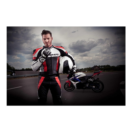 Kurtka skórzana SHIMA STR RED czarny biały czerwony fluo