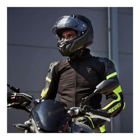 Kurtka skórzana REBELHORN REBEL BLACK/FLO YELLOW czarny żółty fluo szary