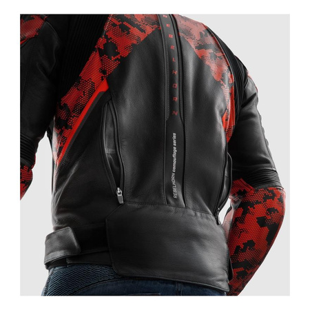 Kurtka skórzana REBELHORN VELOCE CAMO BLACK/FLUO RED czarny czerwony fluo