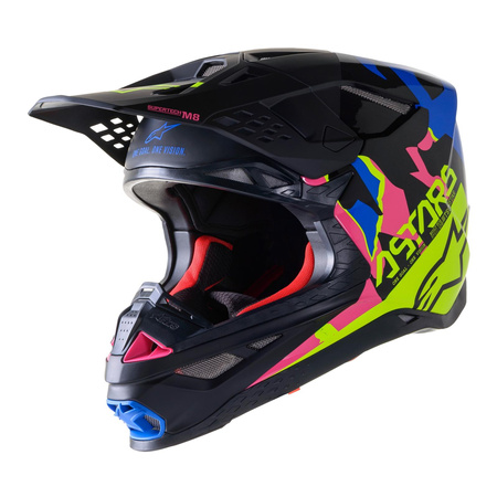 Kask cross ALPINESTARS SUPERTECH S-M8 ECHO BLACK/BLUE/YELLOW/PINK czarny żółty fluo niebieski różowy