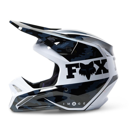 Kask cross dziecięcy FOX JUNIOR V1 NUKLR BLACK czarny biały granatowy