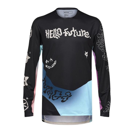 Koszulka rowerowa FOX FLEXAIR Z DŁUGIM RĘKAWEM HELLO FUTURE CREAM czarny niebieski