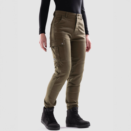 Jeansy motocyklowe damskie OZONE JANE LADY JOGGER FIT OLIVE zielony