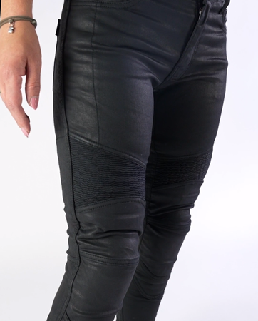 Jeansy motocyklowe damskie OZONE ROXY LADY WAXED BLACK czarny