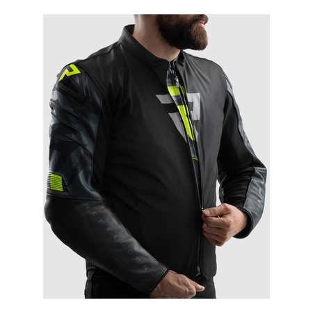 Kurtka skórzana REBELHORN VANDAL 2 BLACK/GREY/FLUO YELLOW czarny szary żółty fluo