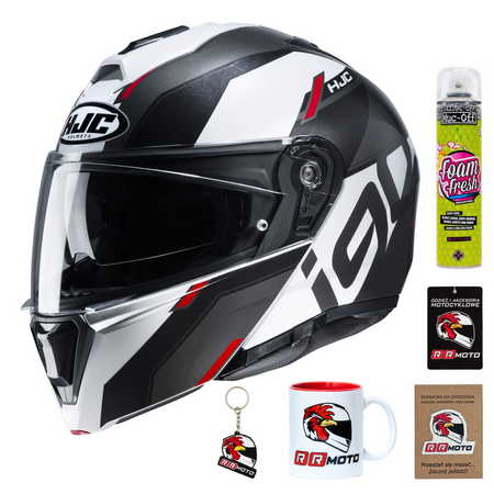 Kask szczękowy HJC I90 AVENTA BLACK/WHITE/RED biały czarny czerwony szary