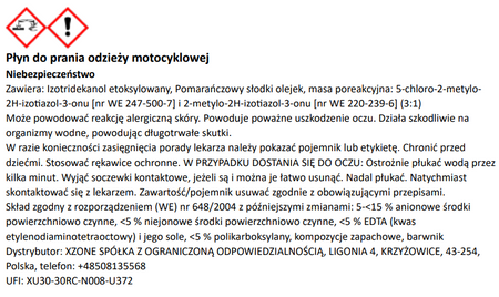 Płyn do prania odzieży motocyklowej XZONE 300ml