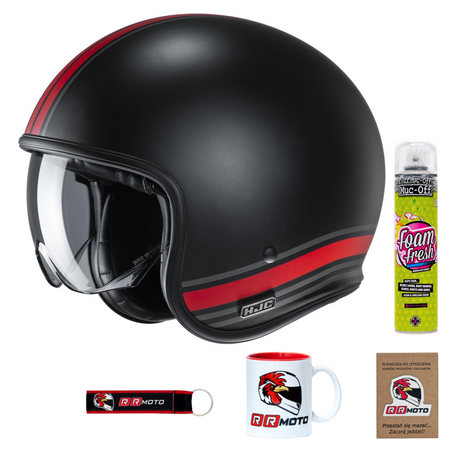 Kask otwarty HJC V30 SENTI BLACK/RED czarny czerwony