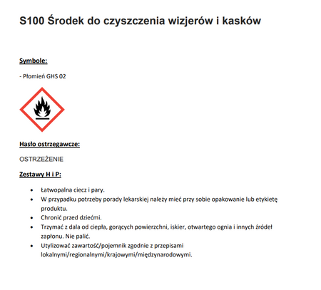 PREPARAT DO CZYSZCZENIA WIZJERA I SKORUPY KASKU S100 VISOR AND HELMET CLEANER-100ML